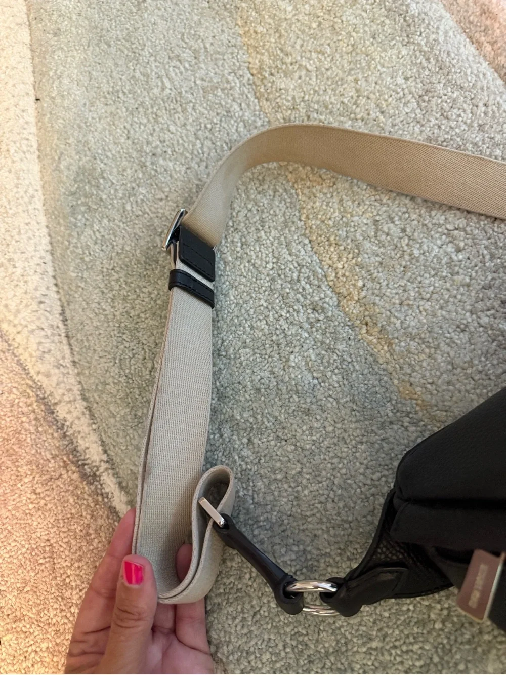 Michael Kors Black Pebbled Leather Belt Bag with Beige Strap